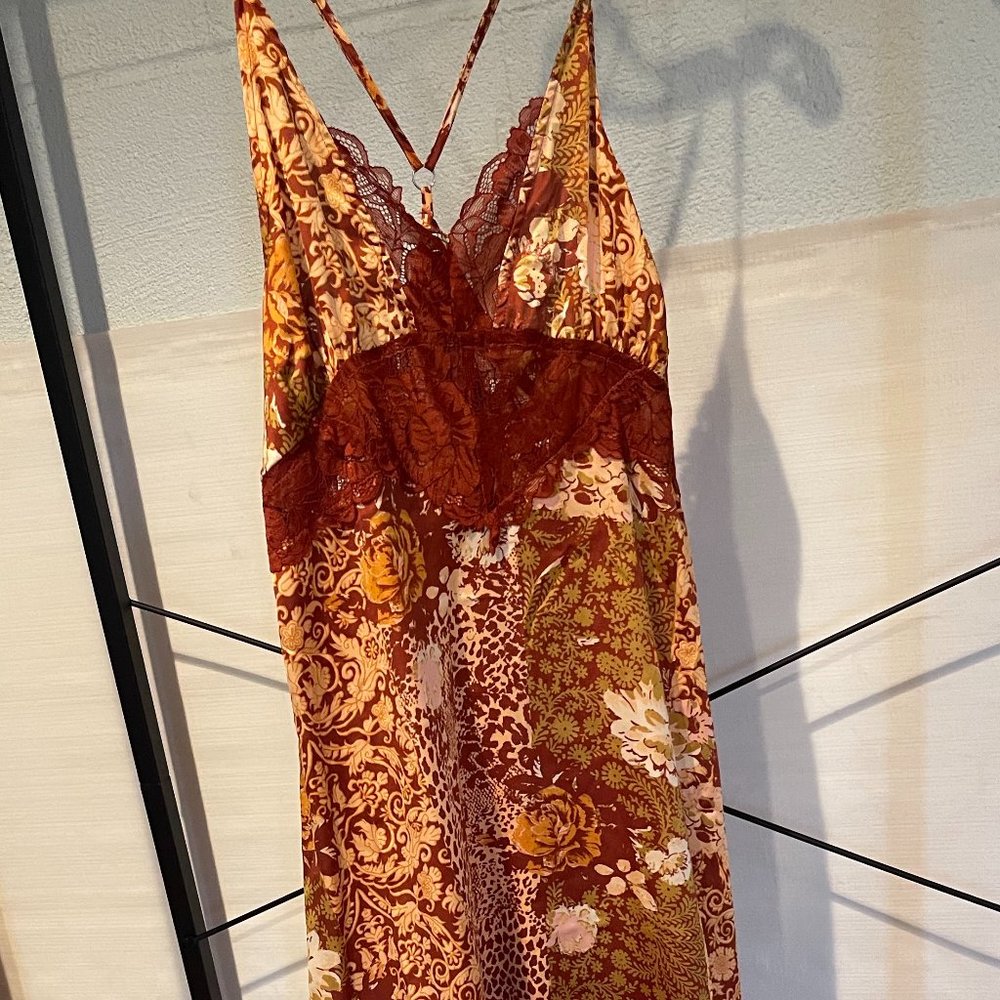 Free People Orange and Maroon Midi Dress